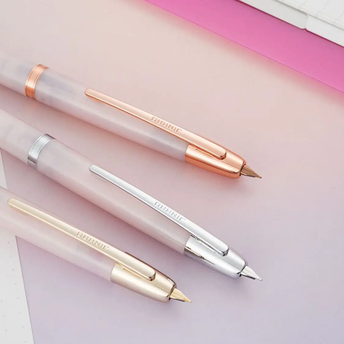 

Limited Pink Red Gold ! JINHAO 20 Resin Press Fountain Pen Retractable EF F Nib Smooth Writing for School Office Gift Pen