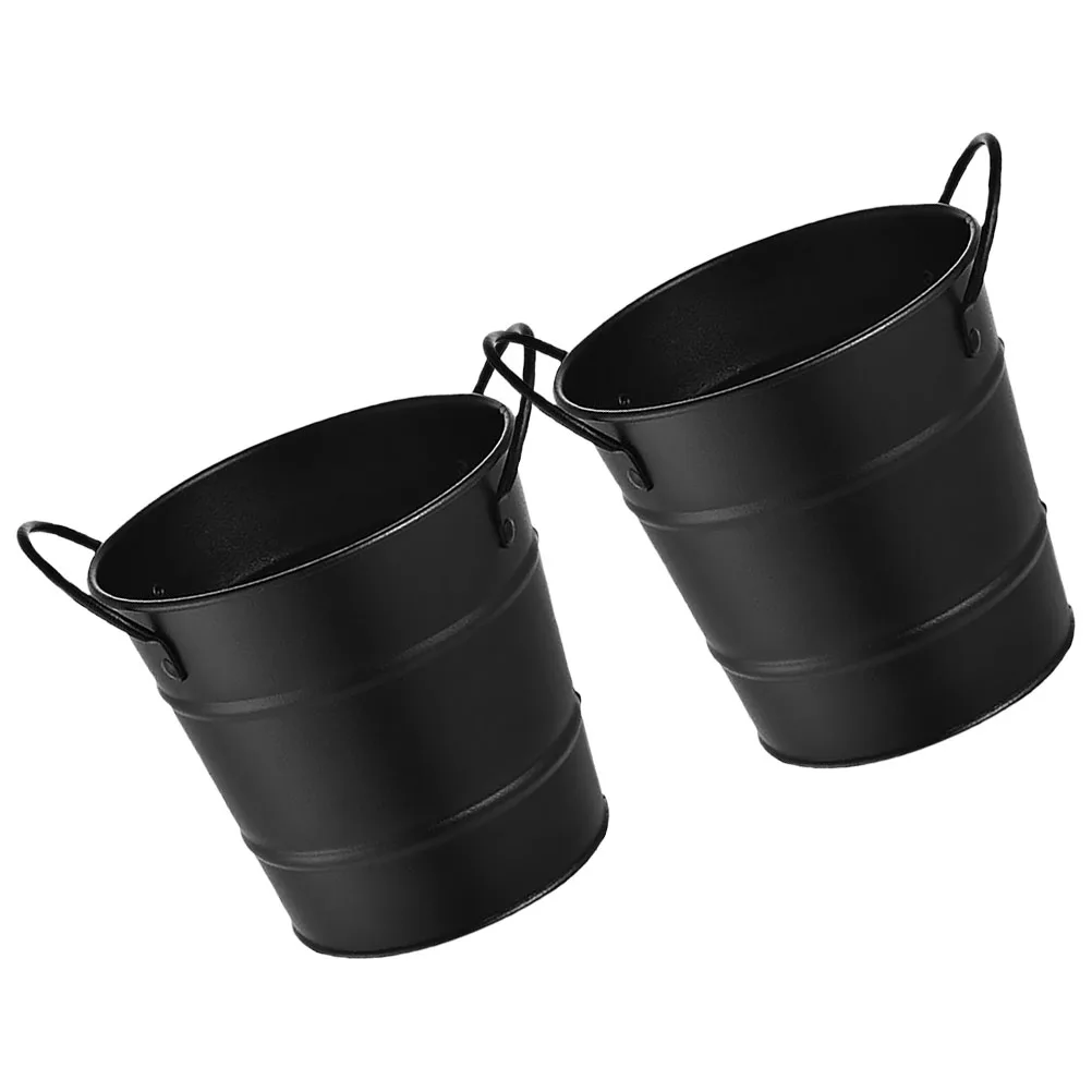 

2pcs Bucket Small Iron Storage Container Metal Pail with Handle Desktop Trash Container Storage Organizer Tin Candy Holder