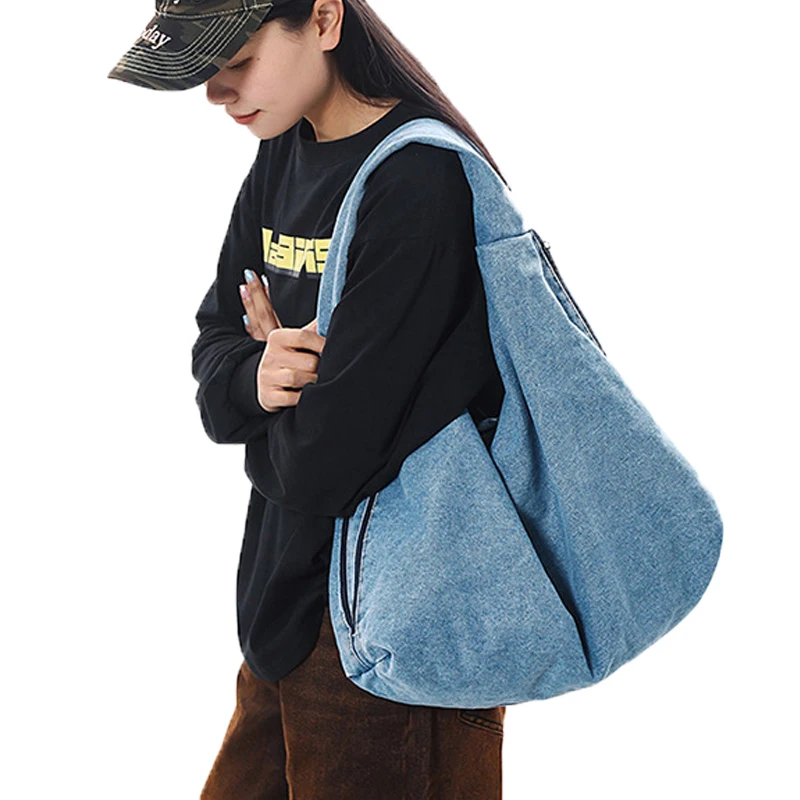 

Casual Denim Women Shoulder Bag Large Capacity Female Under Arm Bags Denim Shoulder Handbag for Women