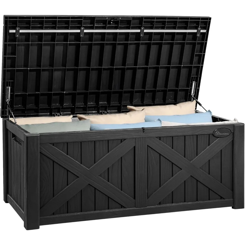 

Большая коробка для палубы емкостью 120 галлонов от YITAHOME, наружное хранилище из смолы, водонепроницаемая скамейка с подушкой для патио