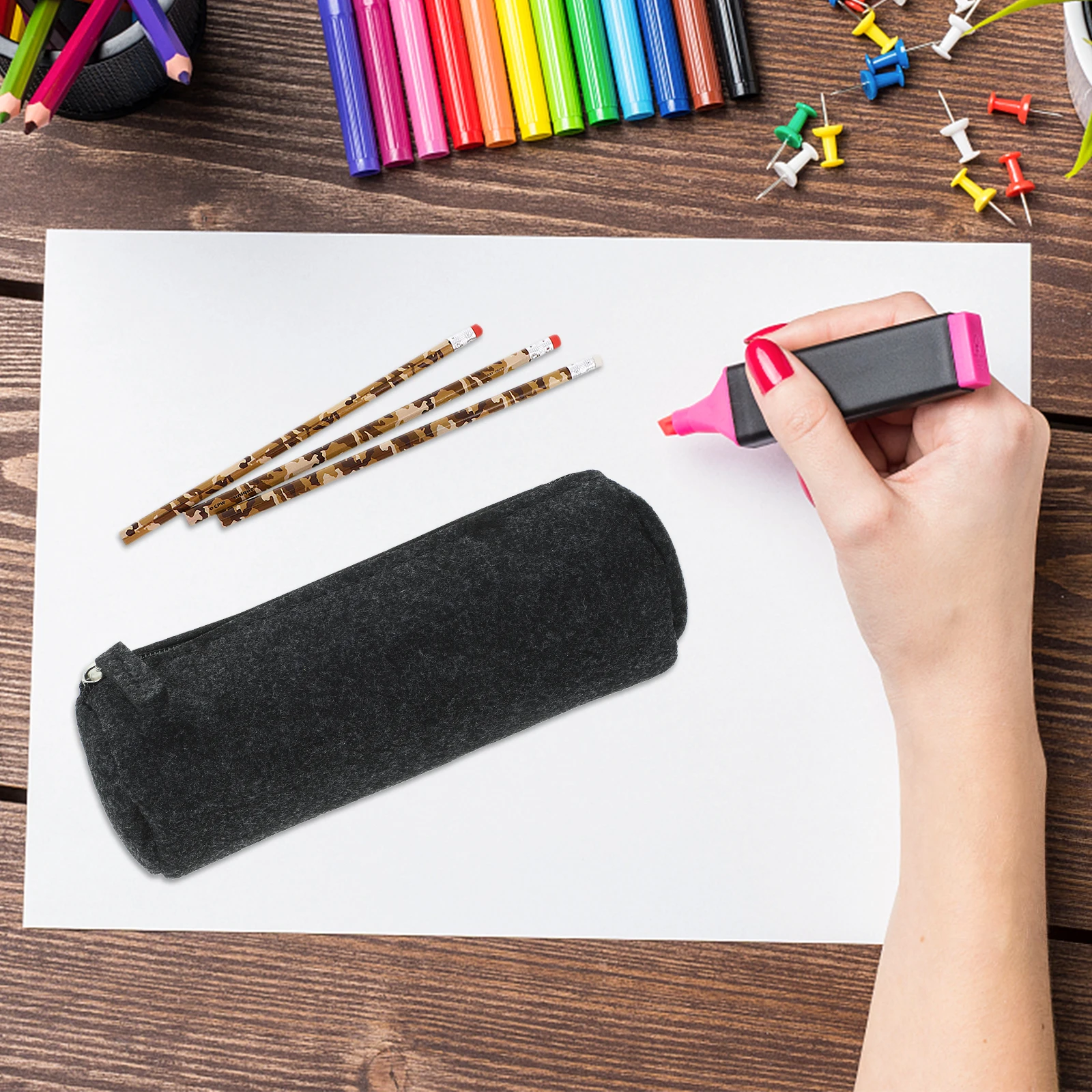 

4 Pcs Felt Pencil Bag Case Pencil Box School Office Supplies Stationery Storage Bag (Dark Grey/Light Grey/Dark Grey/Light Grey)