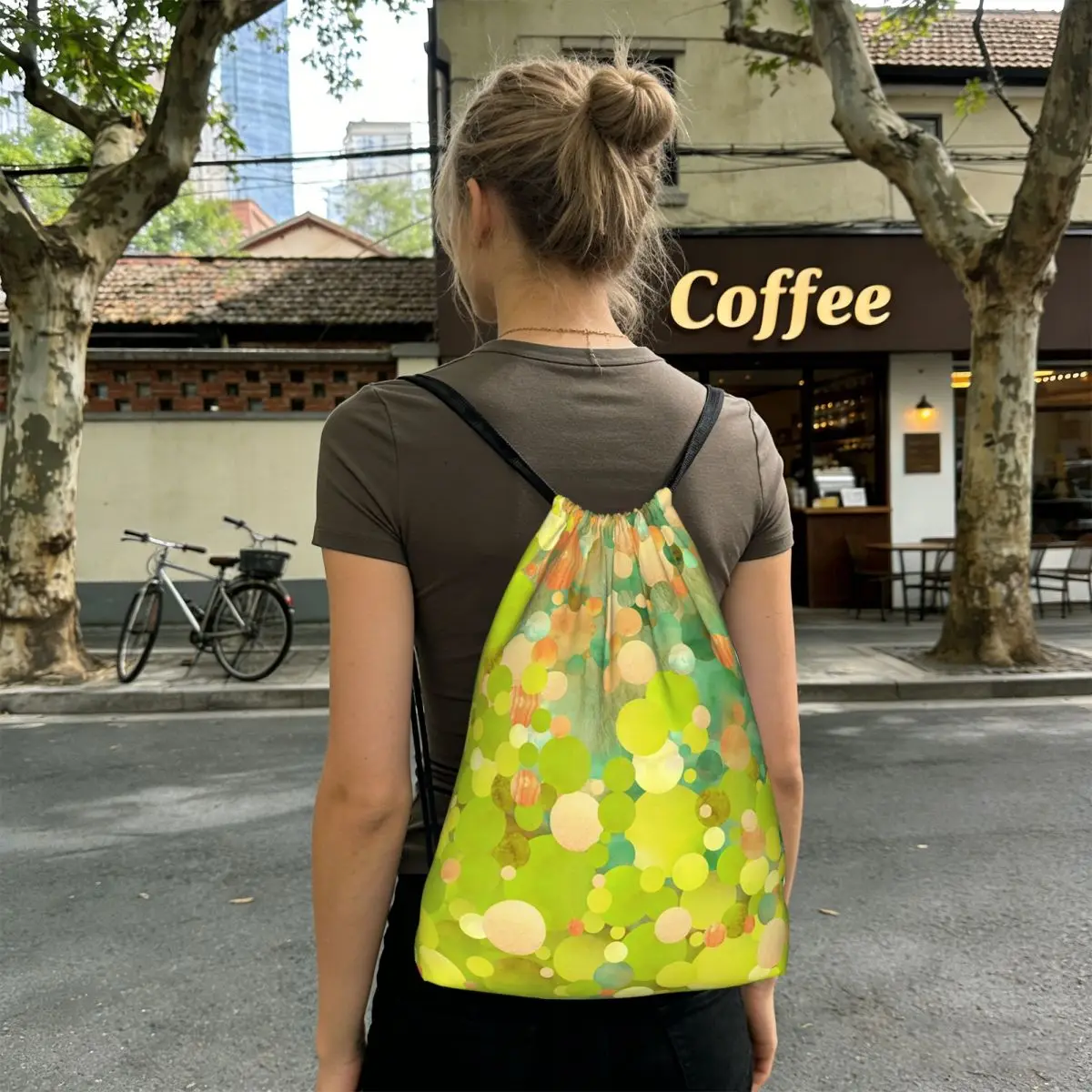 Green And Multicolor Bubble Print Backpacks Fashion Drawstring Bags Shoes Bag Book Bags for Man Woman Students