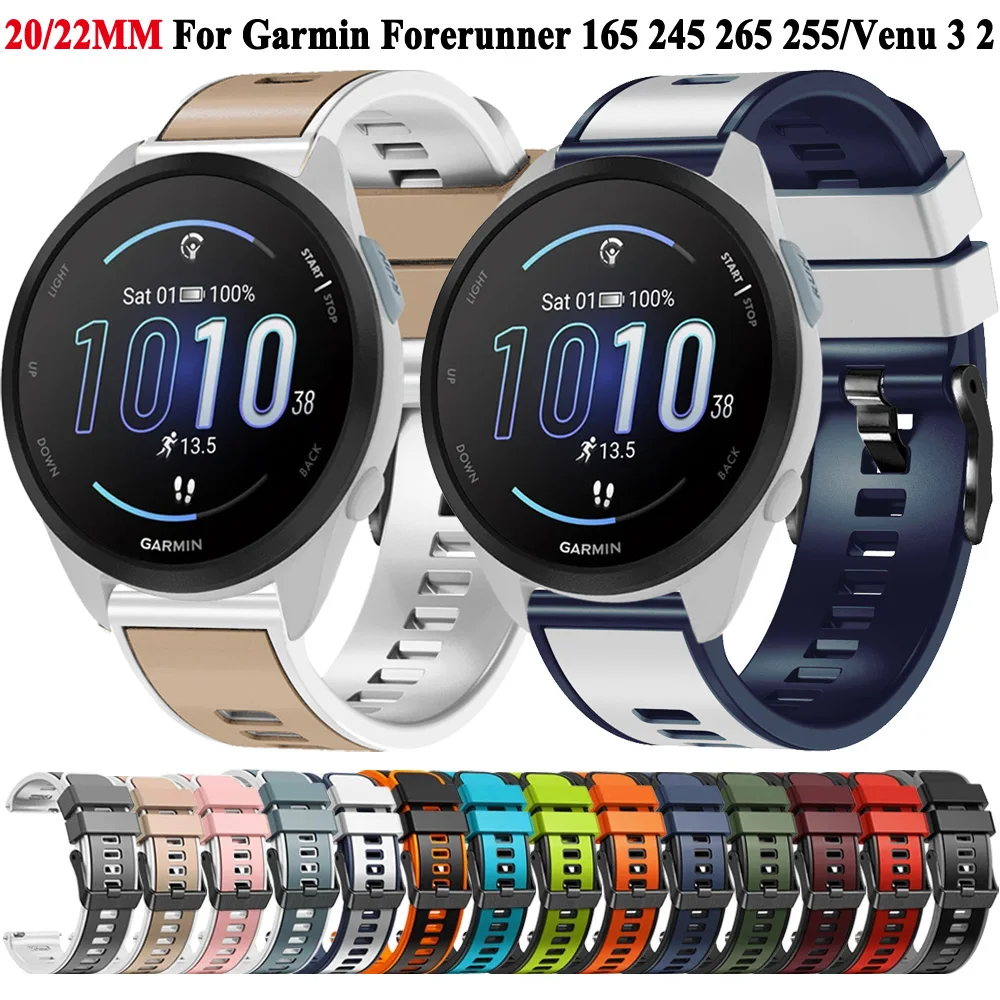 Pulseira de relógio de silicone 20/22mm para garmin forerunner 255/265/745/165/645/245/55 pulseira para venu 3/2 plus