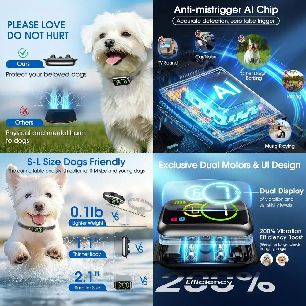 

Humane Bark Control Collar with Beep & Vibration, Adjustable Sensitivity, Waterproof for Small to Large Dogs