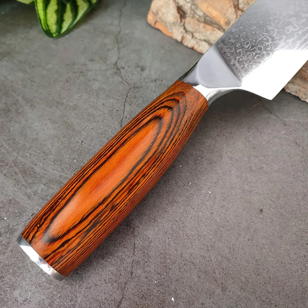 7-inch Dmascus Knife High Carbon Steel Cleaver Knife Chop Meat Vegetable Fruit Sharp Chef Knife Wooden Handle Kitchen Knives Set