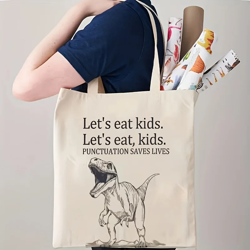 Dinosaur Hunger Themed Canvas Handbag Reusable Grocery Shopping Bag Multifunctional Storage Bag Friend Gift Birthday Gifts