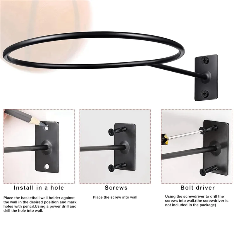 AEF6-10PCS Metal Basketball Wall Mount Rack, Sports Ball Storage Holder For Basketball, Football, Soccer, Rugby, Etc.