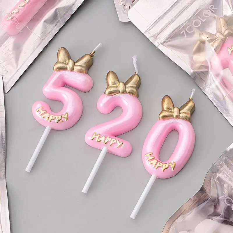 

0-9 Pink Birthday Cake Candles For Girl Happy Birthday Cake Topper Baking Celebration Reunions Anniversary Party Supplies DIY