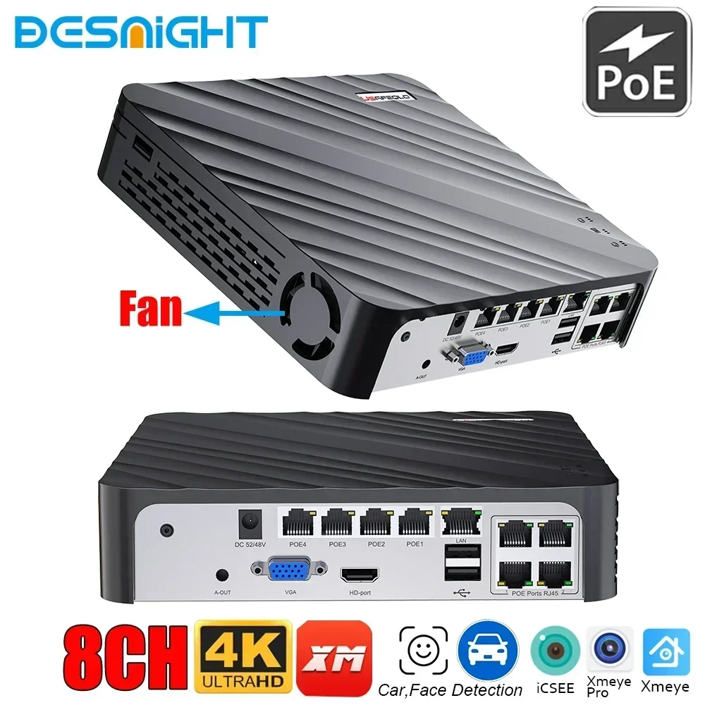 

Port 4K PoE Network Video Recorder NVR Support 4K/8MP PoE Camera Free Remote Access Motion Alarm 24/7 Recording Smart Playback