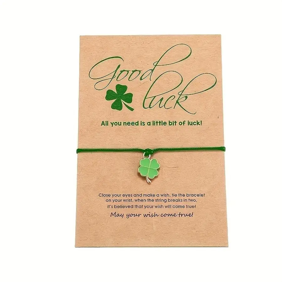 1/5/10/20/50/100pcs Handcrafted Adjustable Bracelet Featuring a Green Four-Leaf Clover, Perfect As a St. Patrick'S Day Gift for