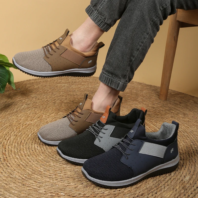 Minimal Spliced Mesh Men Sport Footwear, Multi-Strand Mixed Color Drawstring Laces, Rectangular Rib Full Outsole Versatile Shoes