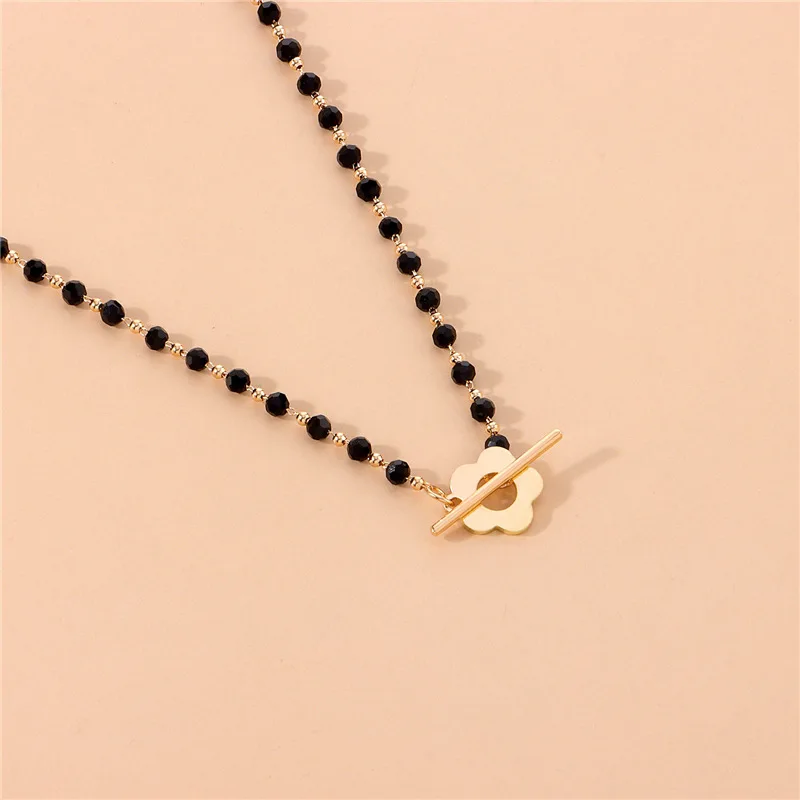 Collar de cadena de cuentas de cristal negro de lujo, nueva moda 2026, para mujer, con diseño de flor y cierre tipo lariat, regalos