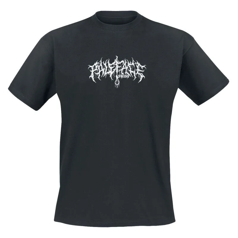 Paleface Swiss Deathcore Logo T-Shirt, Black Cotton, Floral Back Print, Metal Band Tee
