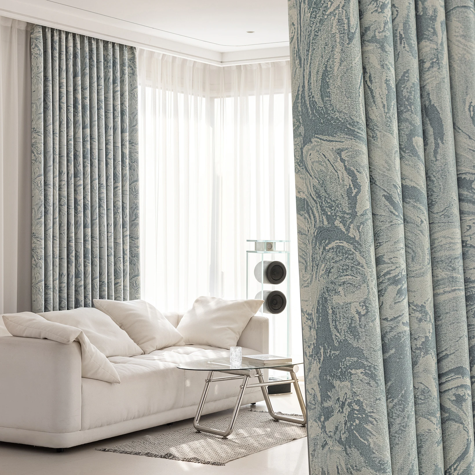 

Blue Geometric Pattern Modern Blackout Curtains for Room Darkening Curtains, Living Room Bedroom Modern Home Window Decor