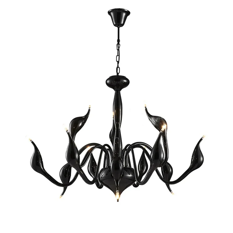 Modern swan led Chandelier light Art Deco European 12/18/24 head Gold chrome black white metal plating Dining Room Cafe Fixture