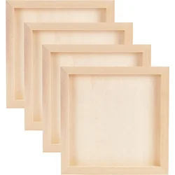 4pcs Wood Painting Canvas Panels 7.8x7.8 Inch Square Unfinished Wood Cradled Painting Panel Boards for Oil Painting, Clay Craft