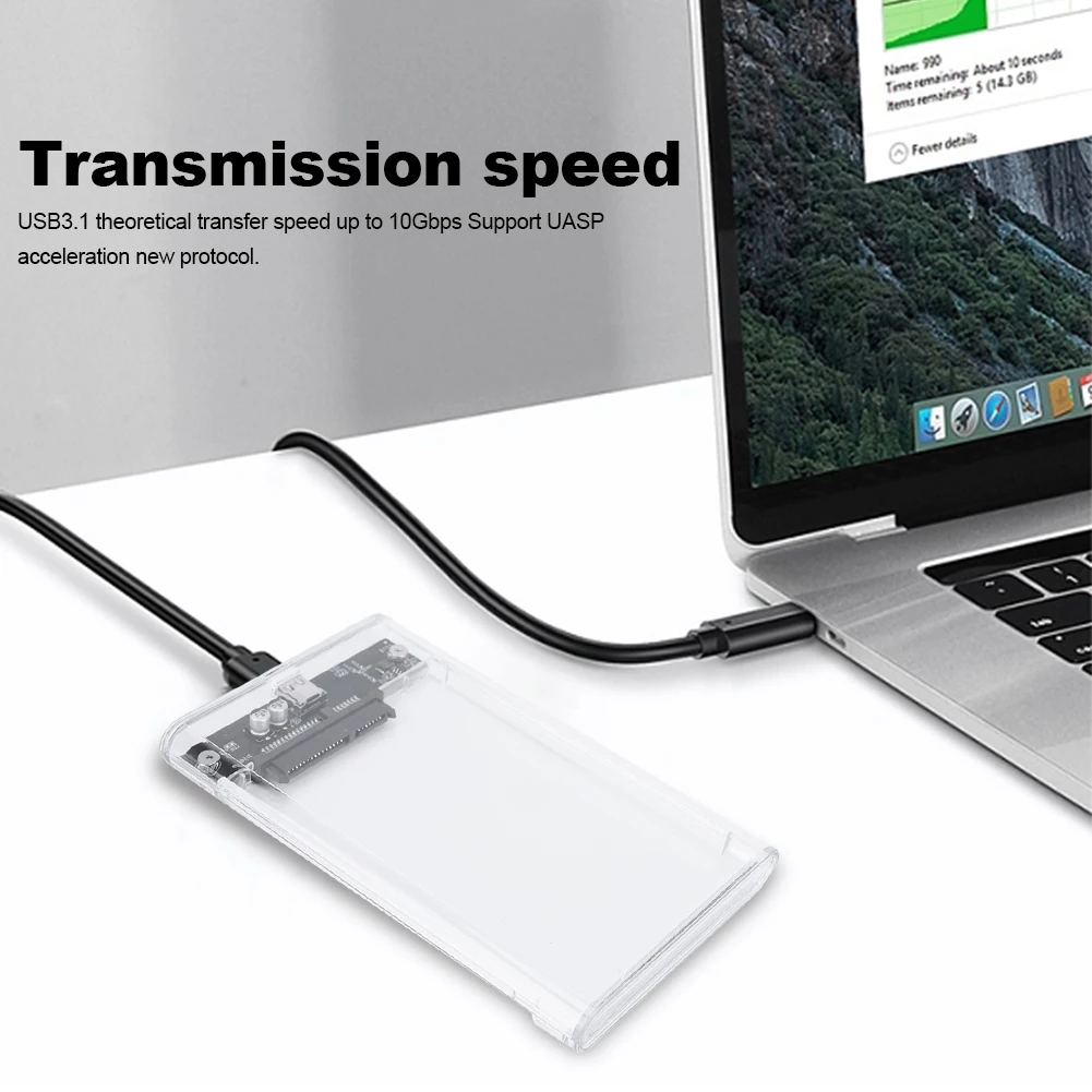 Casing Hard Drive portabel USB 3.1, penutup Hard Drive eksternal 10Gbps 2.5 inci SATA ke USB 3.1 UASP, casing Hard Drive portabel, mendukung bebas kabel UASP