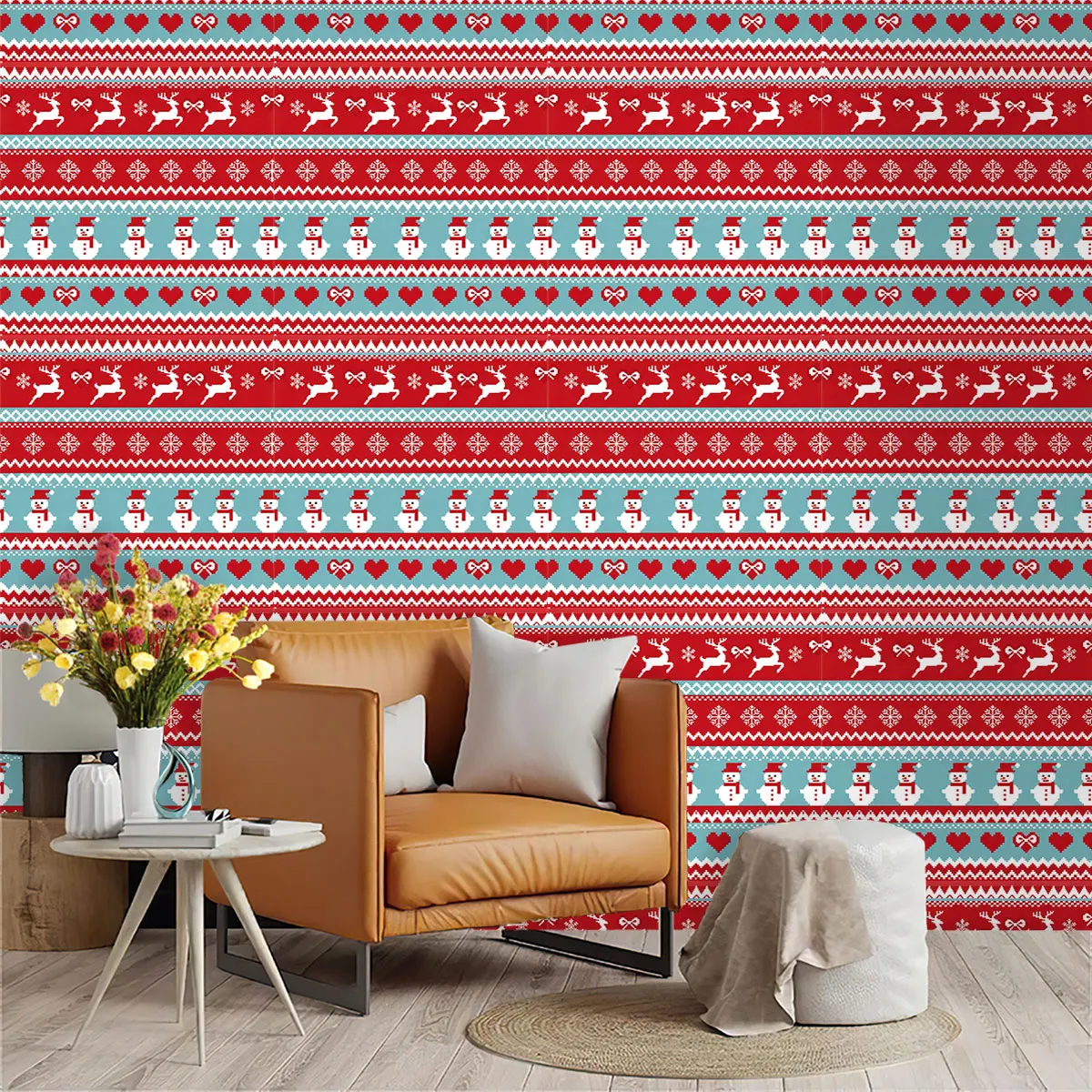1 Roll Merry Christmas Elements Print Self-adhesive Circular Wallpaper for Living Room, Bedroom, Cabinet, Fashionable Stickers