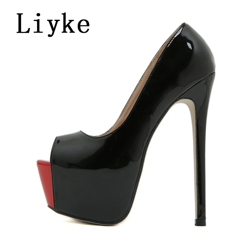 Liyke Designer High Heels For Ladies Cozy Patent Leather Peep Toe Party Stripper Pole Dance Shoes Platform Pumps Women Stiletto