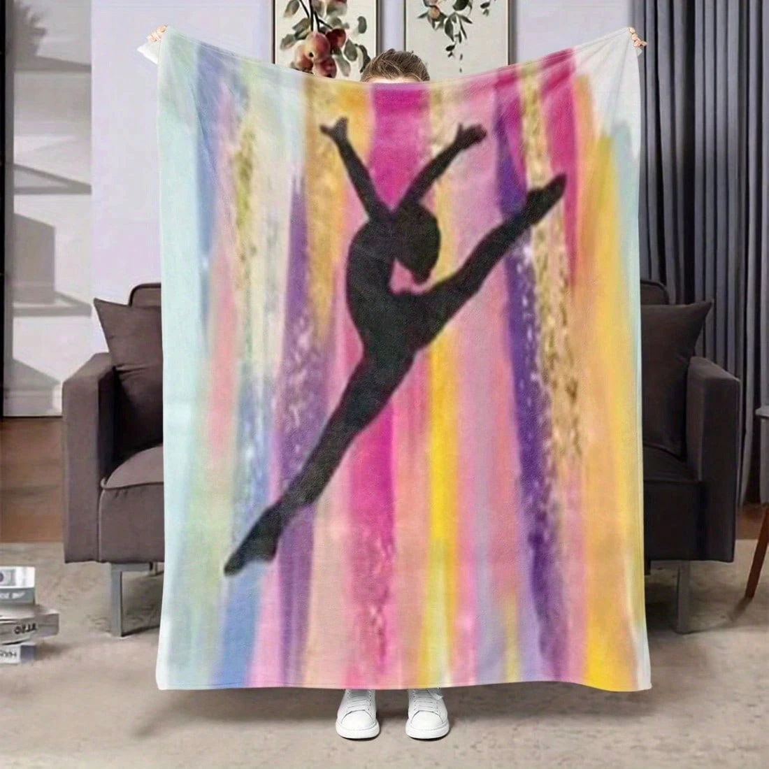 

Фланелевое одеяло с изображением гимнастки, 2D-принт, ультрамягкое, теплое, всесезонное, с красочным акварельным дизайном для спальни и гостиной, 1 шт.