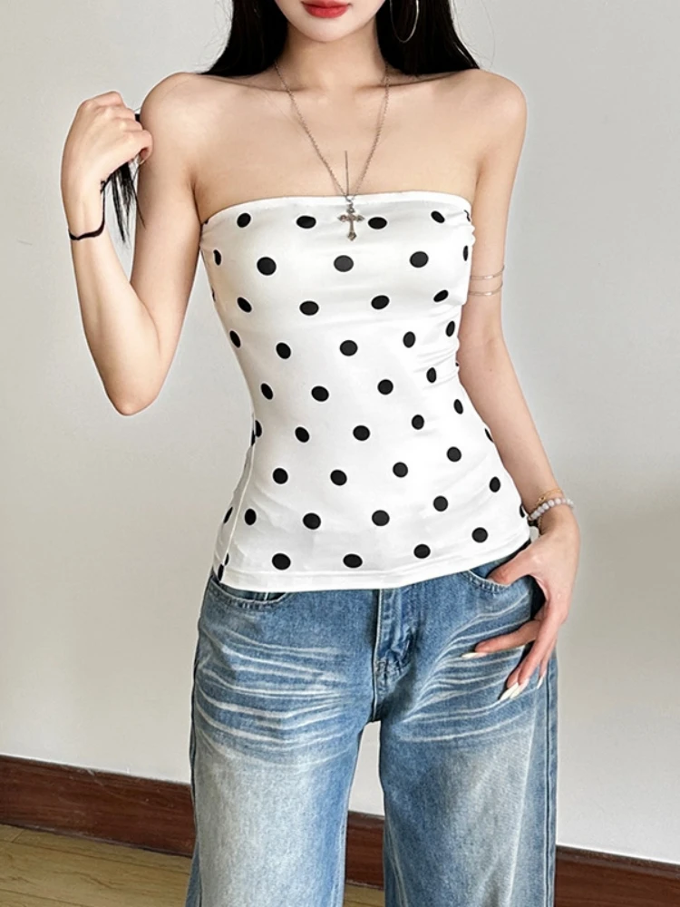 

Contrast Color Dot Printed Tube Top Strapless Bralette Mujer Bodycon Corset Top Women Y2k Clothes Haut Femme Streetwear Bustier