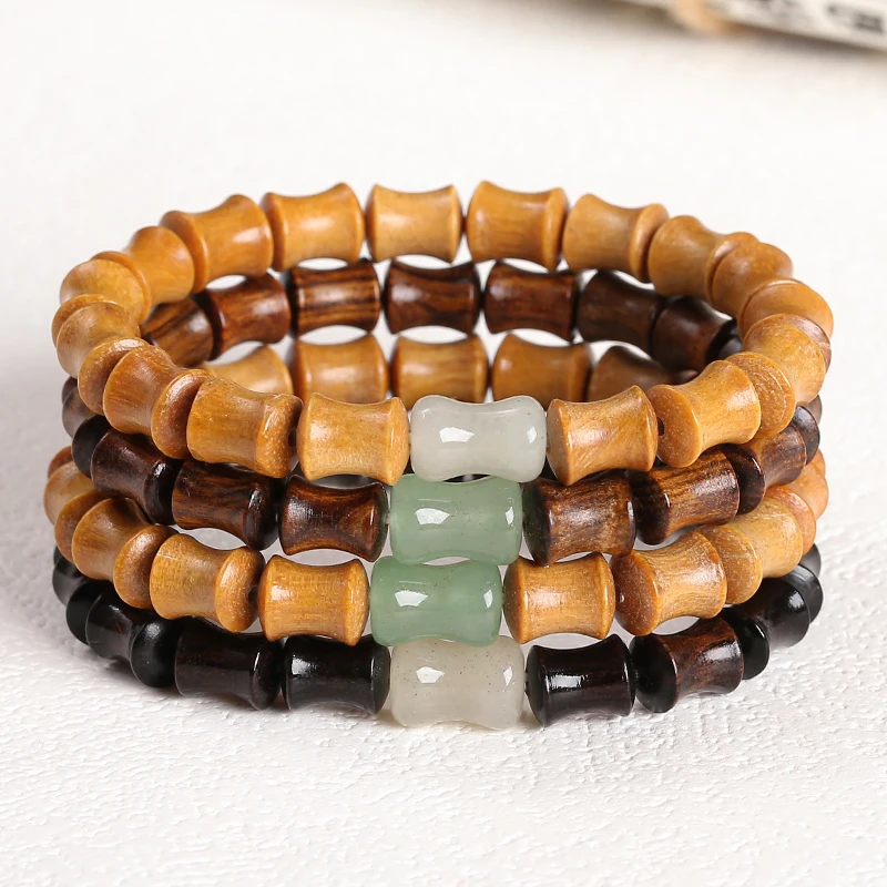 Change Better Natural Wooden Black Sandalwood Jade Bead Bamboo Shape Bracelet Women Vintage Simple Stretch Lucky Bracelet Gifts