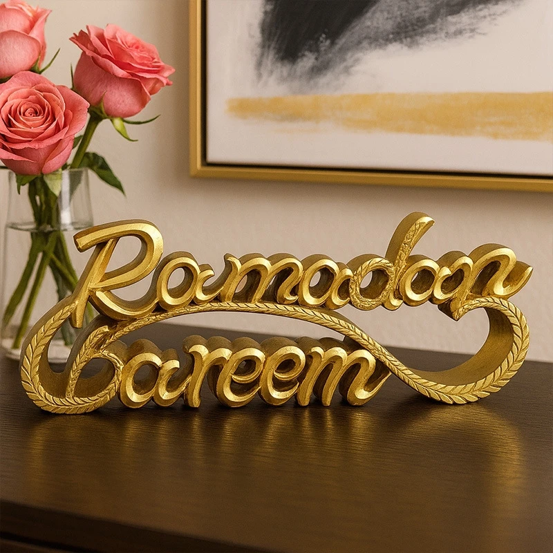 Middle Eastern Style Desktop Letter Plaque Resin Artwork Ornament With Islamic Architectural Design Festive Home Office Decor