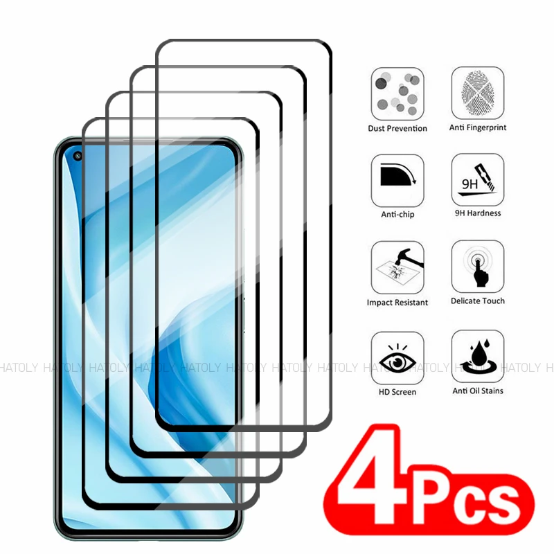 2/4PCS Tempered Glass For Xiaomi Mi 11 Lite Screen Protector Xiaomi Mi 11 Lite 4G 5G Full Glue Cover Protective Phone Glass Film