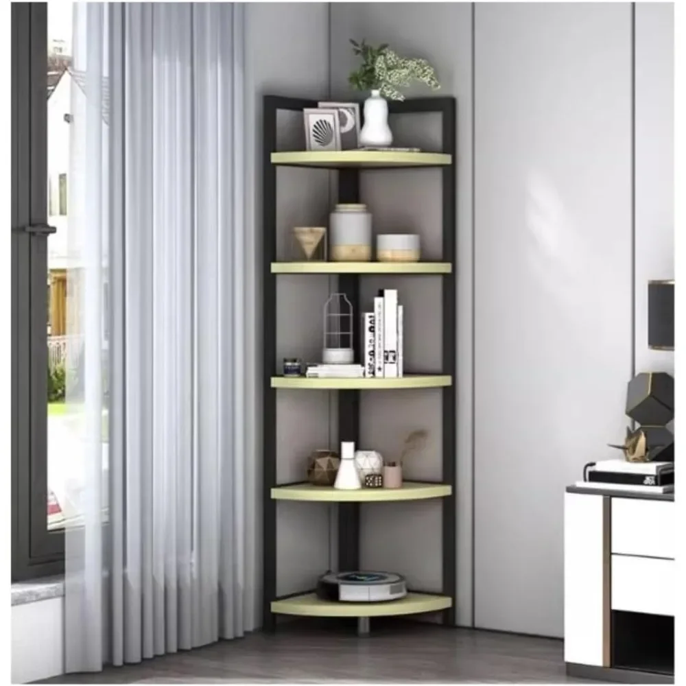 

Modern 5 Tier Metal and Wood Corner Storage Shelf for Living Room and Kitchen Corner Shelves Plant Stand Bookshelf Display Rack