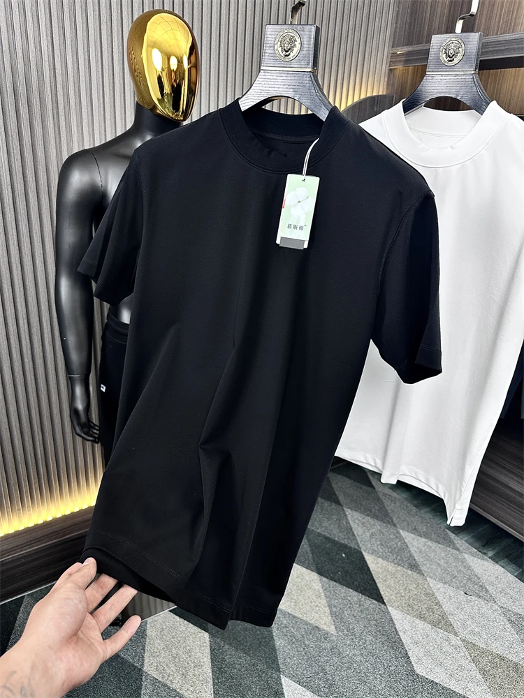 

Мужская футболка Ele Men's ort Sve T-irt, летняя, высококачественная, модная, из хлопка, с воротником-стойкой, повседневная, свободного кроя, с круглым вырезом.