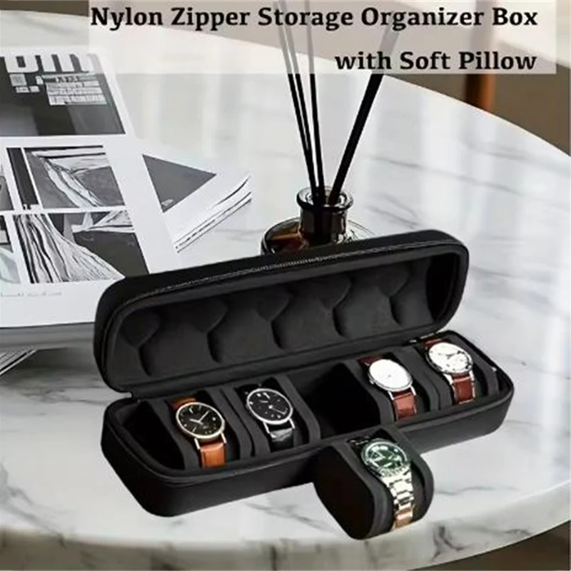 1pc 5-Slot Watch Case | Hard Shell Travel Organizer with Pillow Insert - Gift Ready (Black),suitable for smart watch storage