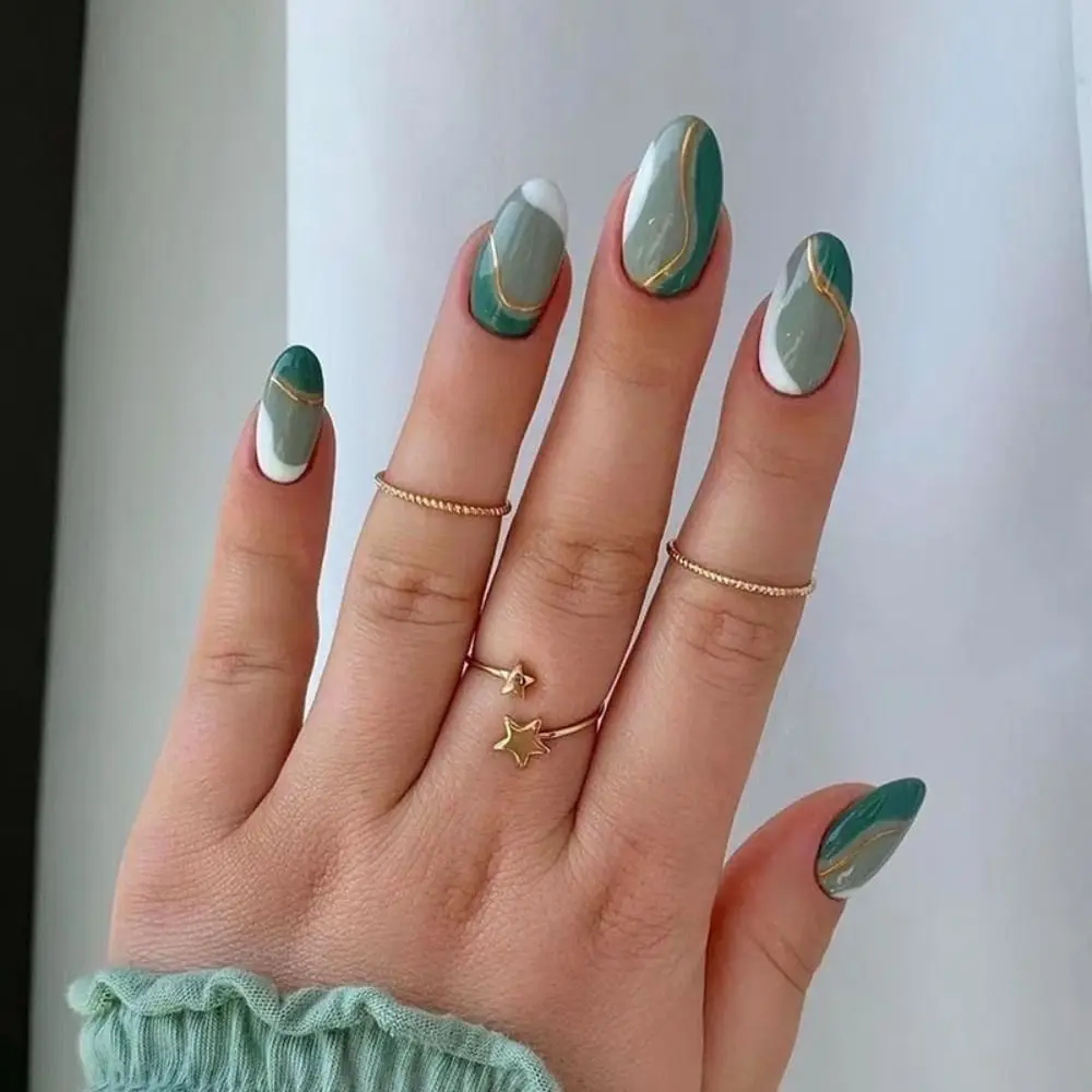 24pcs Press On Nails DIY False Nails Full Cover French Oval Fake Nails Short_voghion.com
