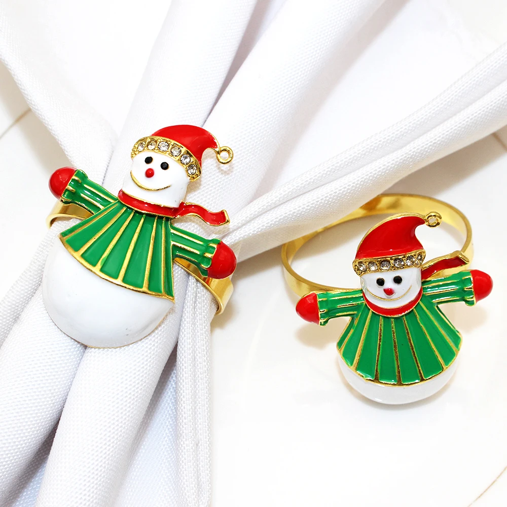 6Pcs Christmas Napkin Rings Metal Snowman Napkin Holder Rings Serviette Napkin Buckle for Christmas Dining Table Setting Decor