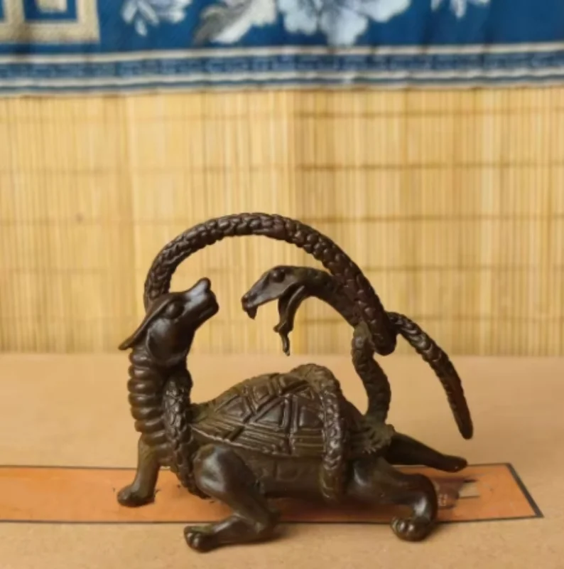 Chinese Antique Bronze Dragon Turtle and Snake Four Divine Beasts Xuanwu Tea Pet
