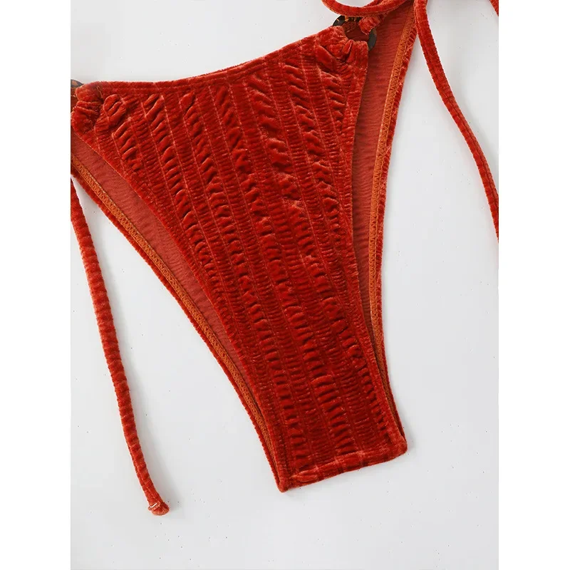 Microbikini rojo 2025, Bikini brasileño con Tanga, traje de baño de dos piezas para mujer, traje de baño triangular, ropa de playa femenina de verano