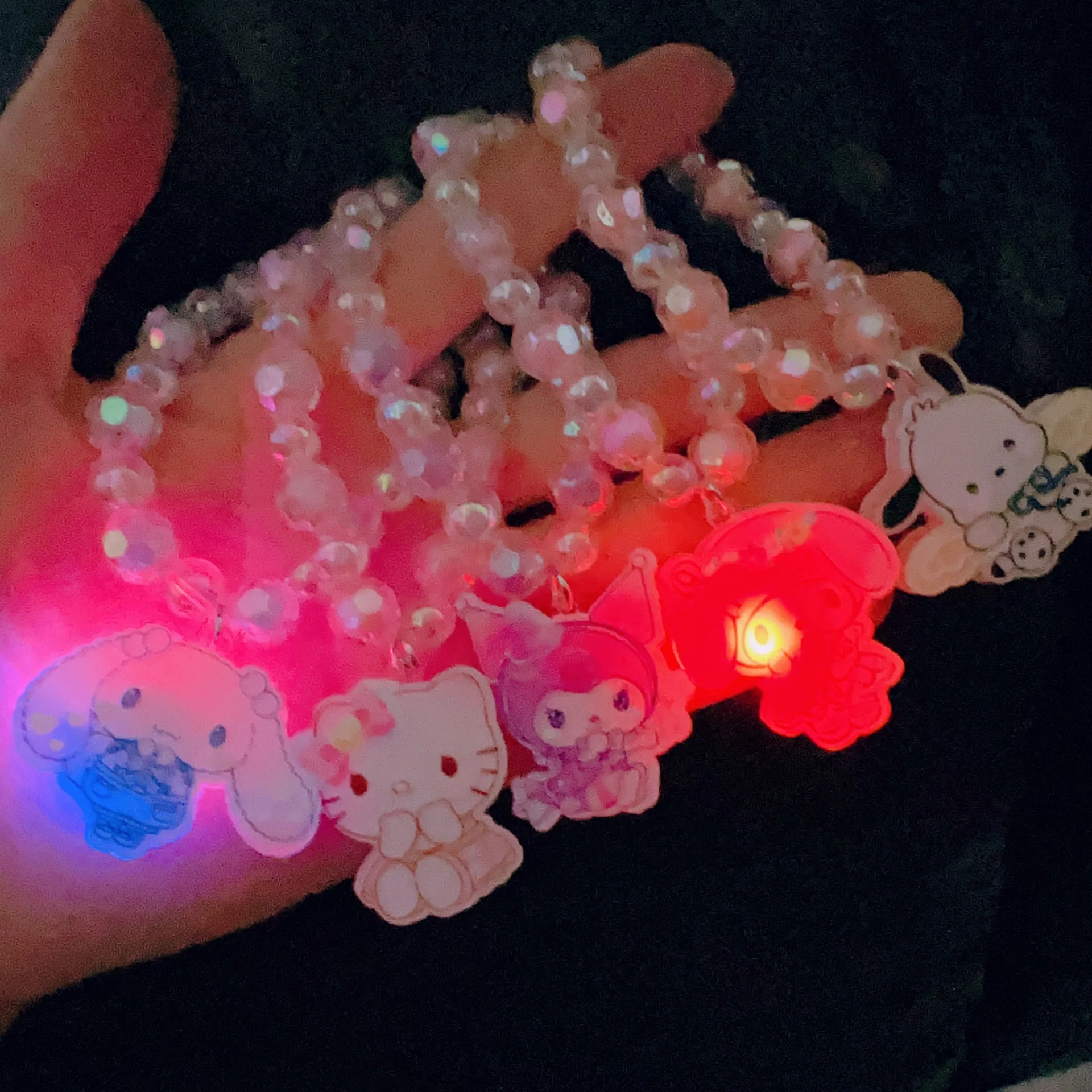 Sanrio Hello Kitty Pulseira para Crianças, Brinquedos Luminosos LED, Luz Dos Desenhos Animados, Finger Glowing Lights, Acessórios de Jóias, Girl Gifts