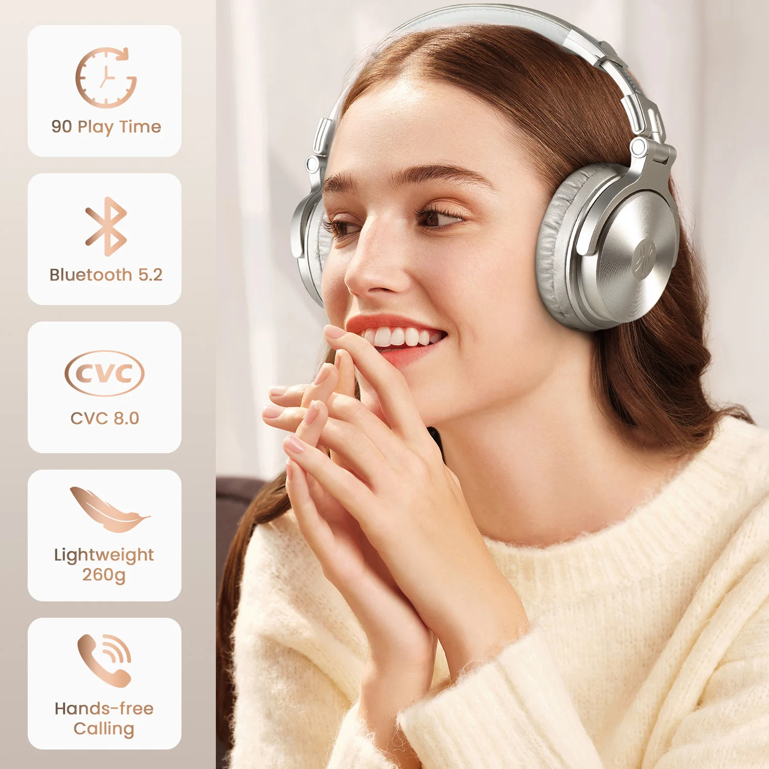 Oneodio Bluetooth 5.2 Headset Wireless Headphones With Microphone 110Hrs Foldable Over Ear Earphones For Mobile Phone PC Sports