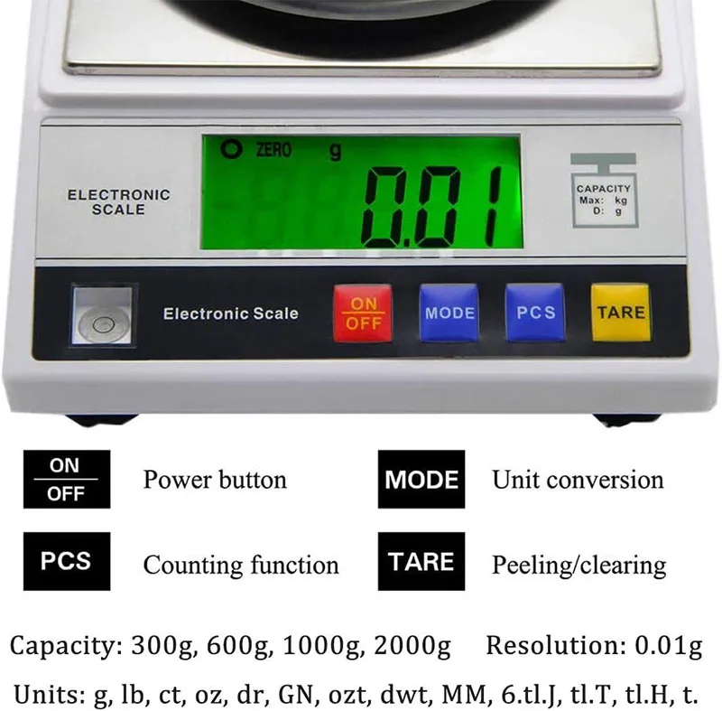 Precision Lab Scale 0.01g Digital Electronic Analytical Balance Jewelry Gram Scales Counting Scale With Windshield LCD Backlight
