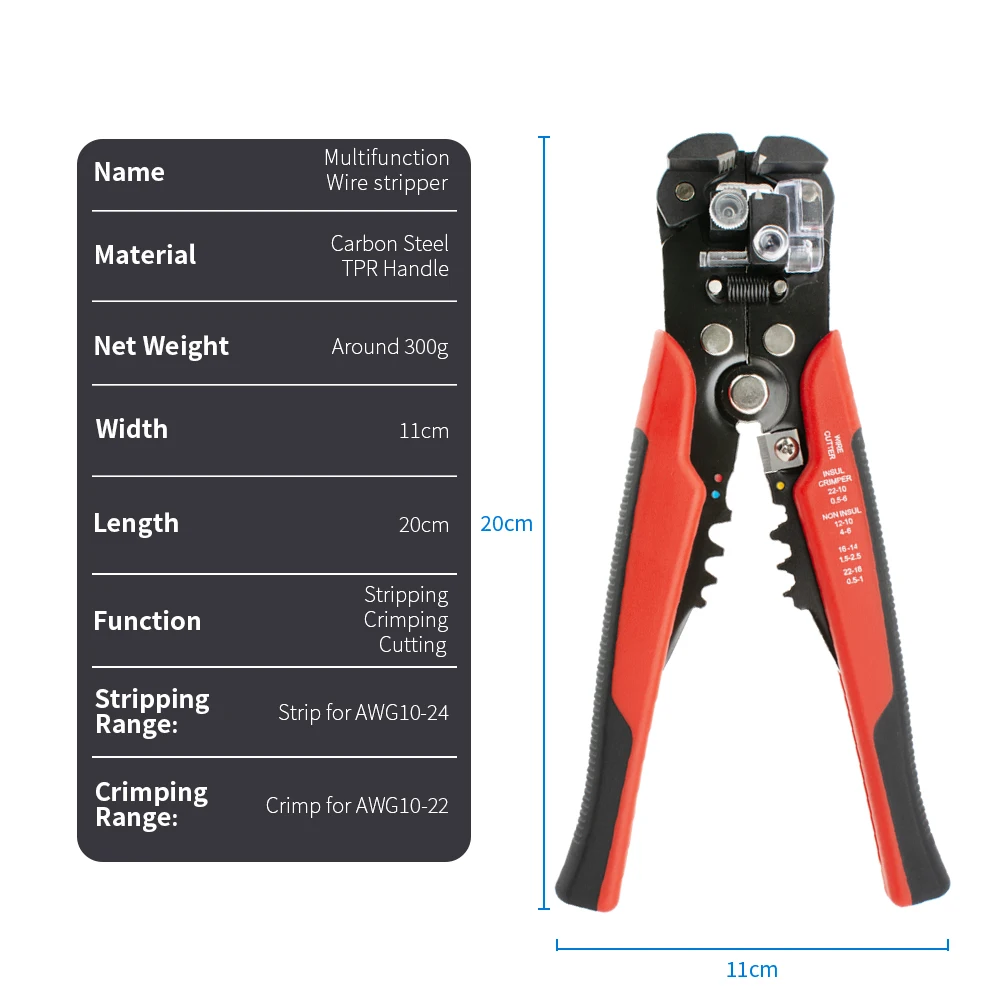 Automatic Wire Stripper Crimper Cutter Professional 3 in 1 Electrician Tool 24-10AWG Cable Stripping Crimping Pliers
