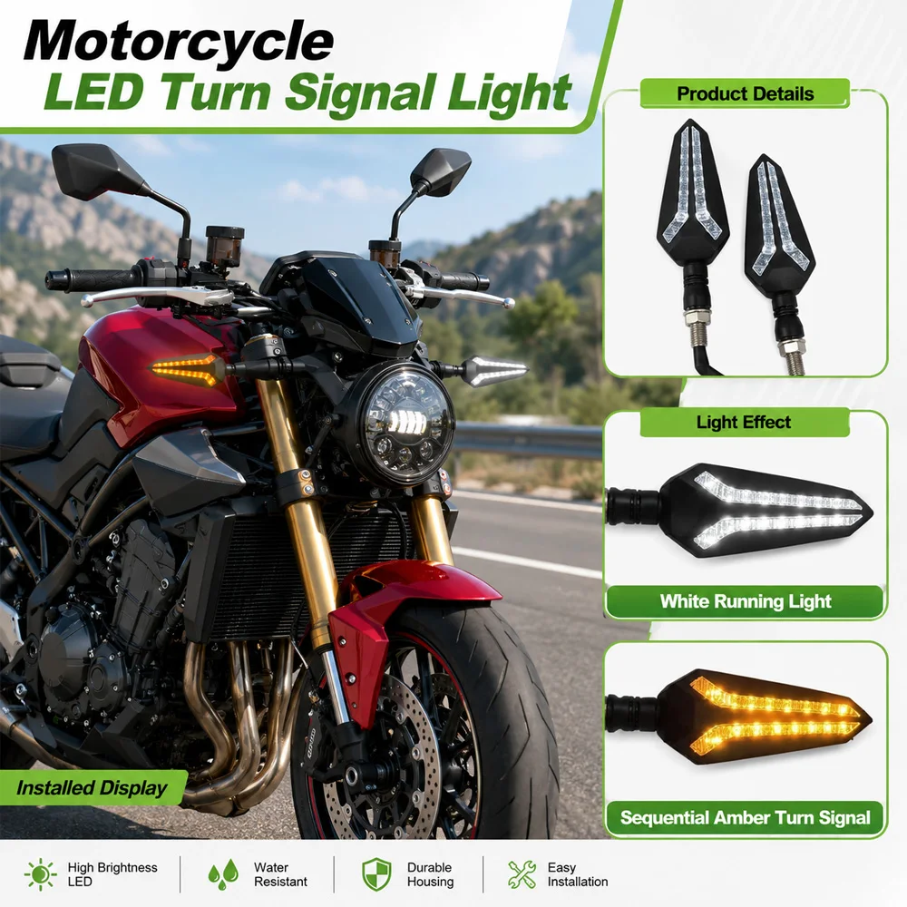 For Most Motorcycles with matching 10 mm mounting thread 2 Pcs Motorcycle LED Turn Signal Lights 12 V DC Amber Light ABS Plastic
