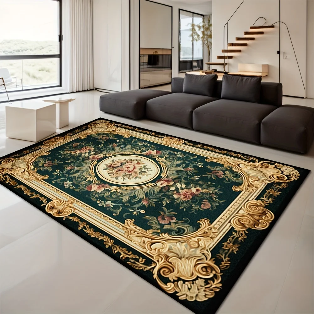 European Style Large Mat - Fashionable Printed Imitation Cashmere,Machine Washable Polyester Floor Mat for Living Room, Bedroom