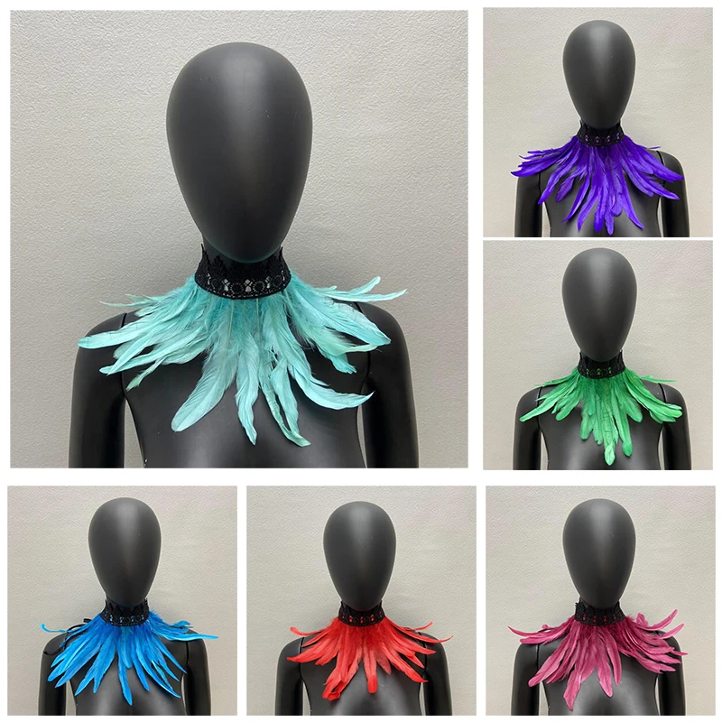 32cm Fashion Feather Scarf Women Snood Gothic Style Scarve Woman Shawls Punk Party Halloween Performance Show Decoration