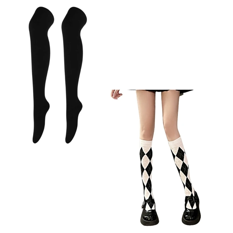 Long Socks Thigh High Tube Cotton Socks for Extra Long Knee Boot Stockings for Women Solid Color