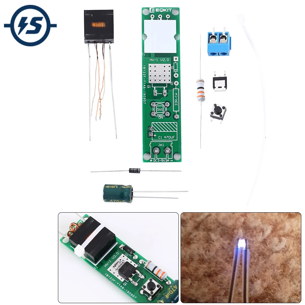 HV-1 zestaw DIY Generator wysokiego napięcia łuk zapłonowy części generatora Arc papieros moduł zapalnika DIY wysokiego napięcia zapalniczki DC 3-5V