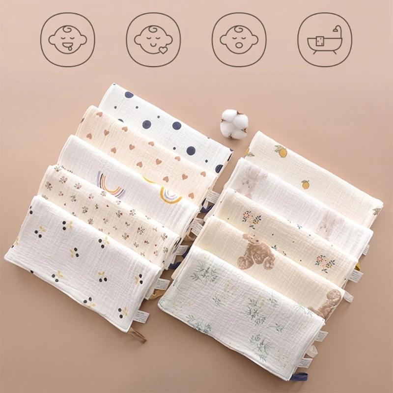 M76C Baby Infant Towel Muslin Towel Handkerchiefs Wrinkled Gauze Wipe Towel Burping Cloth Cotton Washcloths