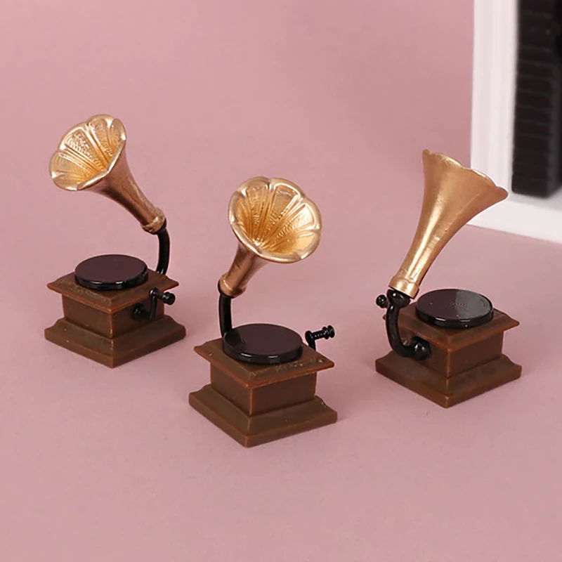 1:12 Furniture Mini Accessories Ultra-compact Retro Phonograph Record Player With Record DIY Miniature Doll House