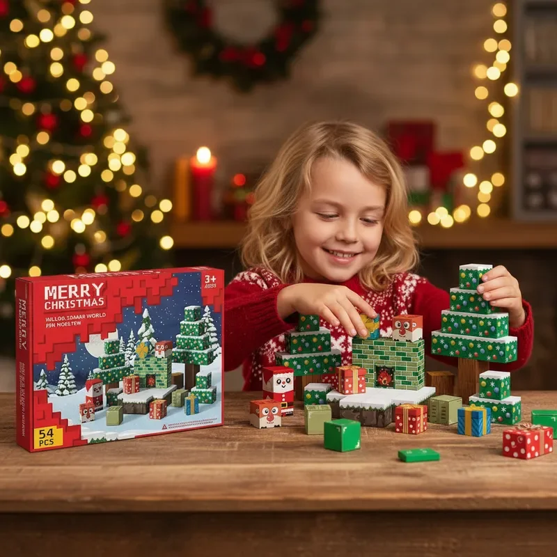 Blocchi magnetici di Natale 54 pezzi Set di costruzione 3D fai-da-te Albero di Babbo Natale STEM Regalo educativo Decorazioni creative