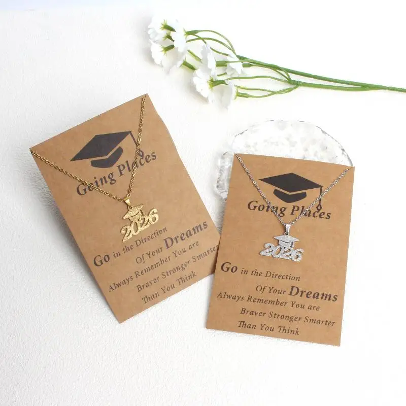 2026 Graduation Necklace Matte Gold Stainless Steel Pendant for Academic Achievements