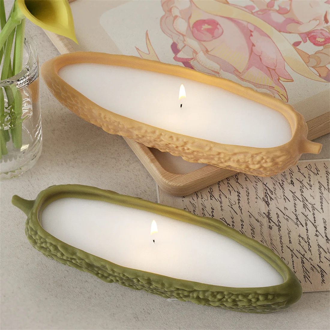 Elliptical Balsam Pear Shape Gypsum Cement Silicone Mold Candle Cup Storage Tray Candle Container Concrete Mold Home Decoration