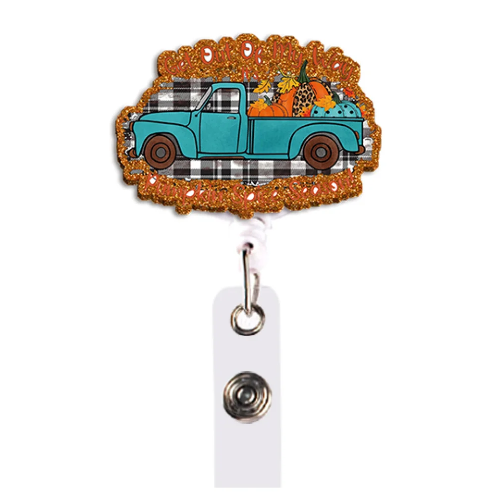 Cute Kawaii Hello Fall Badge Reel Retractable Clip Leopard Pumpkin Maple Leaf ID Card Holder Lanyard for Nurse Gift
